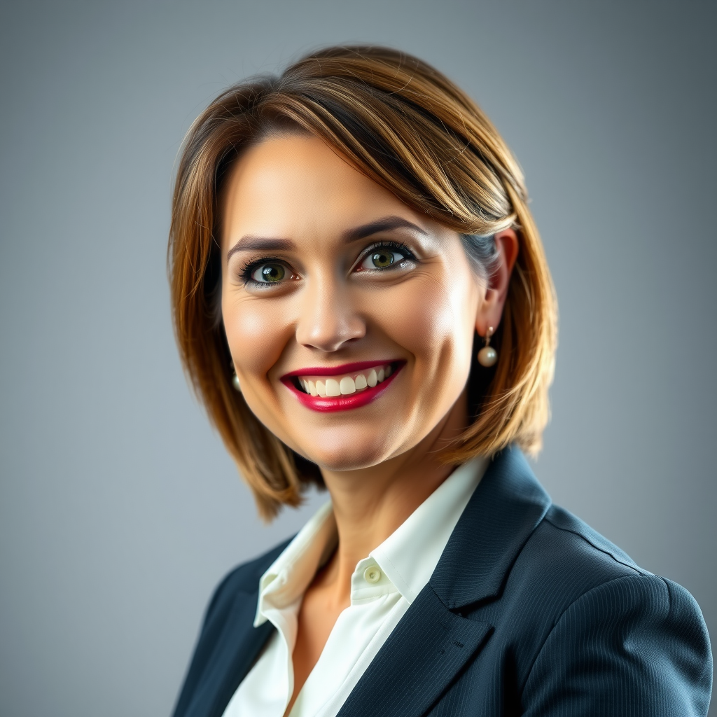 Retrato profesional de Sarah Mitchell, CFP®, ChFC, Asesora Financiera Senior con 15 años de experiencia, sonriendo con confianza en traje de negocios, fondo corporativo neutral, iluminación profesional de estudio