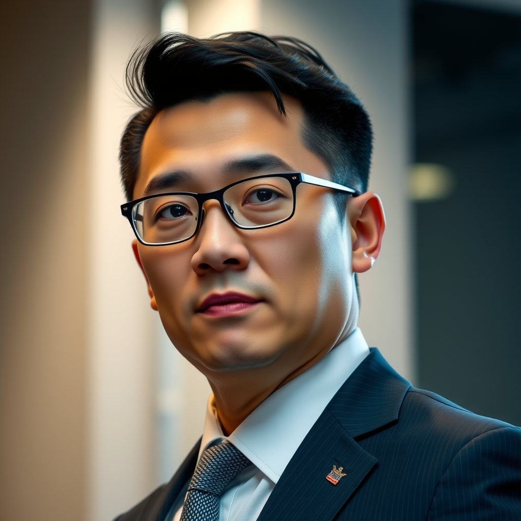 Retrato profesional de Marcus Chen, CFA, CAIA, PhD, Director de Inversiones con 20 años de experiencia en Wall Street, expresión seria y profesional, traje ejecutivo oscuro, fondo corporativo elegante, iluminación de estudio de alta calidad